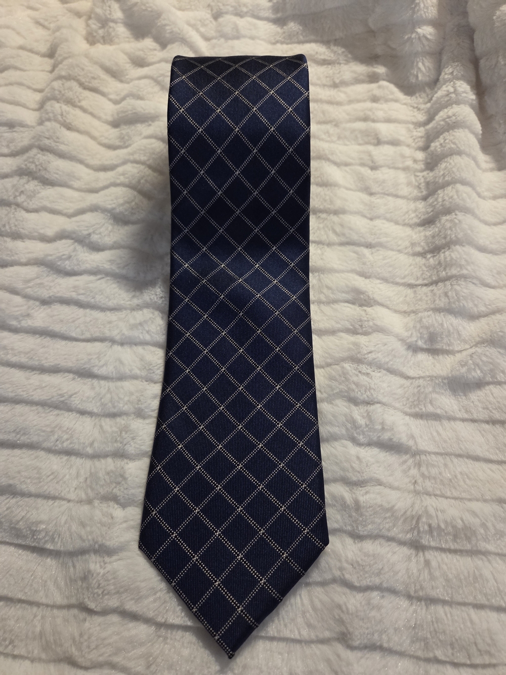 100 % Silk Michael Kors Navy Tie with White Windowpane Pattern